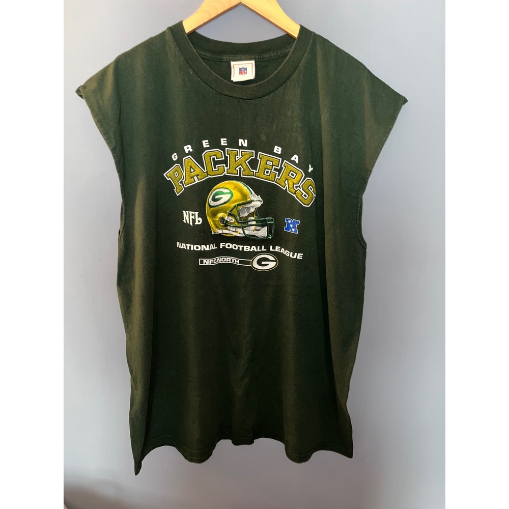 Green Bay Packers‎ NFL Football Sleeveless T Shirt Mens 2XL Green Helmet Logo